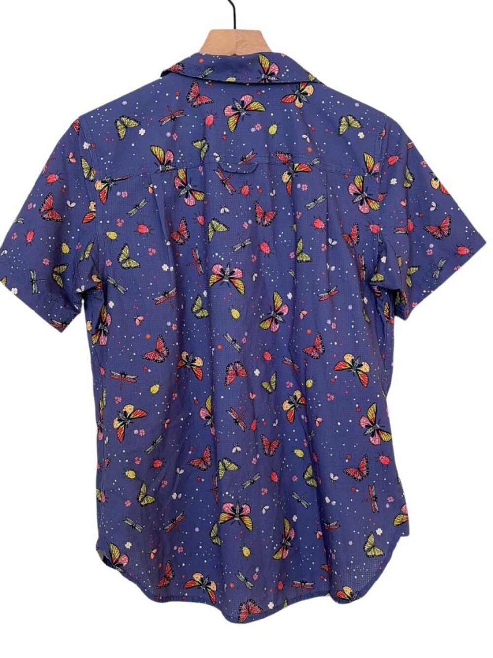 Duluth Trading Co Purple Butterfly Bug Print Short Sleeve Shirt - Picture 7 of 7